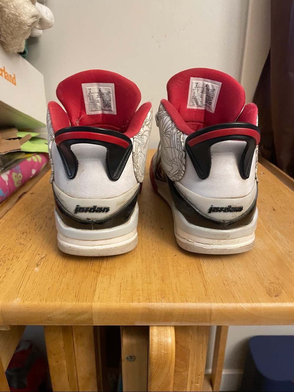 Jordan Kids White, Black & Red Graphic Basketball Sneakers - Picture 5 of 7